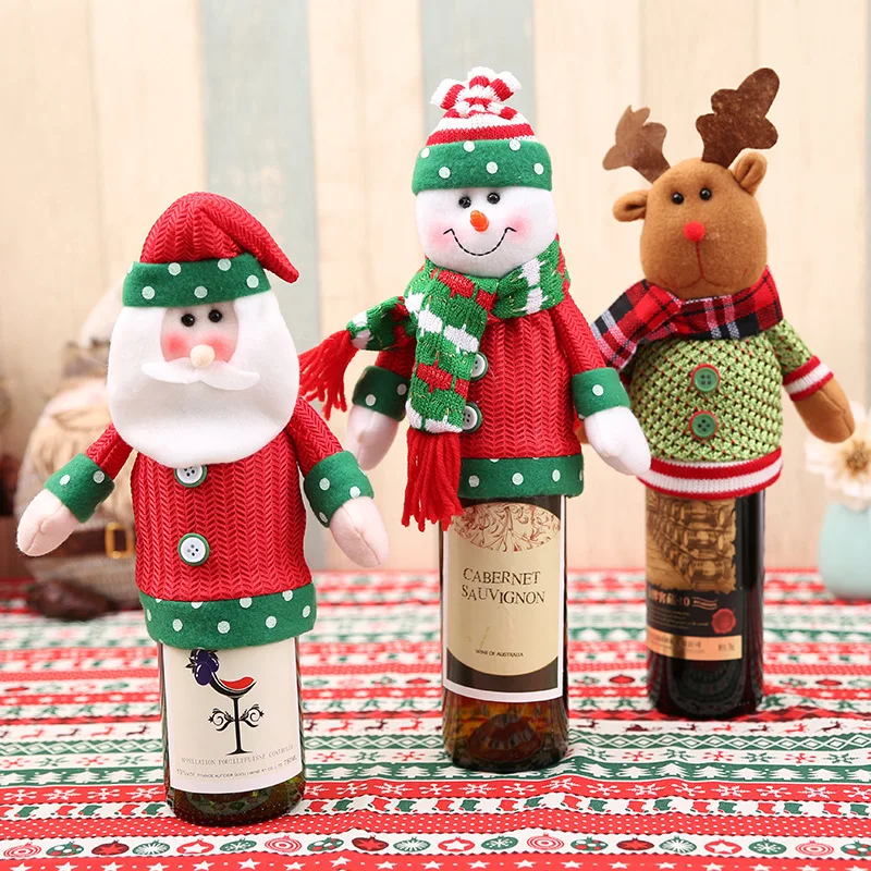 

2019 New Year Xmas Table Red Wine Bottle Cover Bags Hat Belt Dress Santa Claus/Snowman Doll Home Christmas Party Decoration