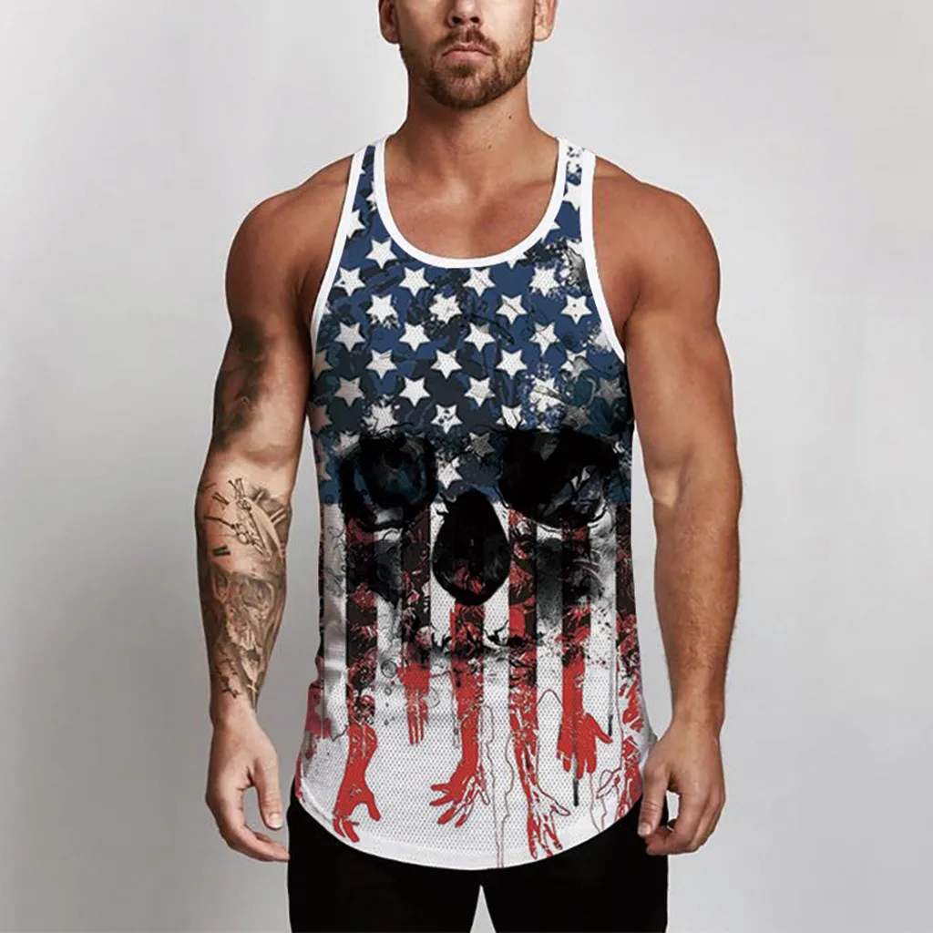 

Zerotime #401 2019 NEW FASHION Men's Sleeveless Independence Day Printing Mesh Breathable Bodybuilding Sport Vest Free Shipping