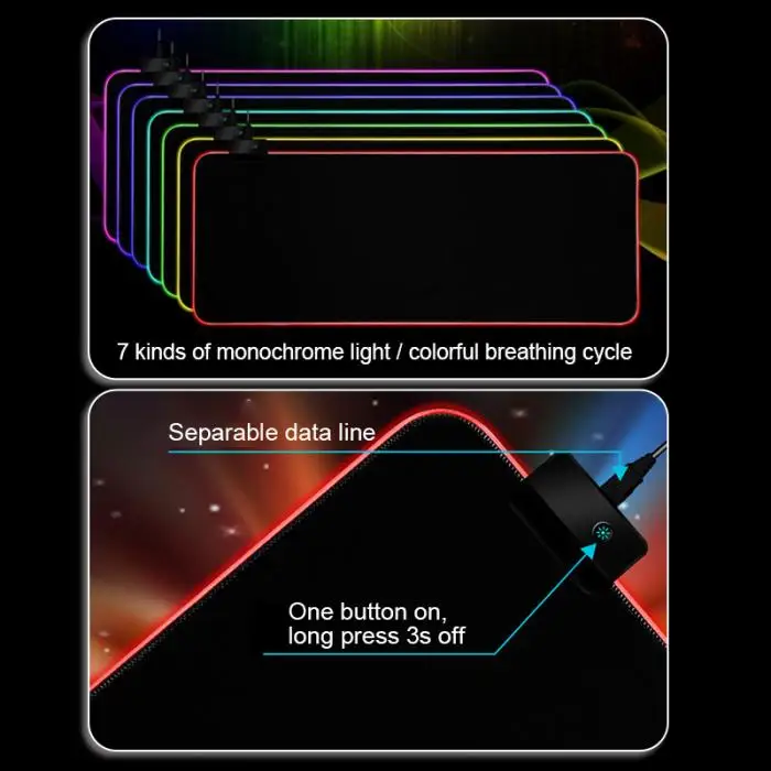 Игровой коврик для мыши RGB светящийся светодиодный Противоскользящий портативный для ПК компьютера ноутбука GT66