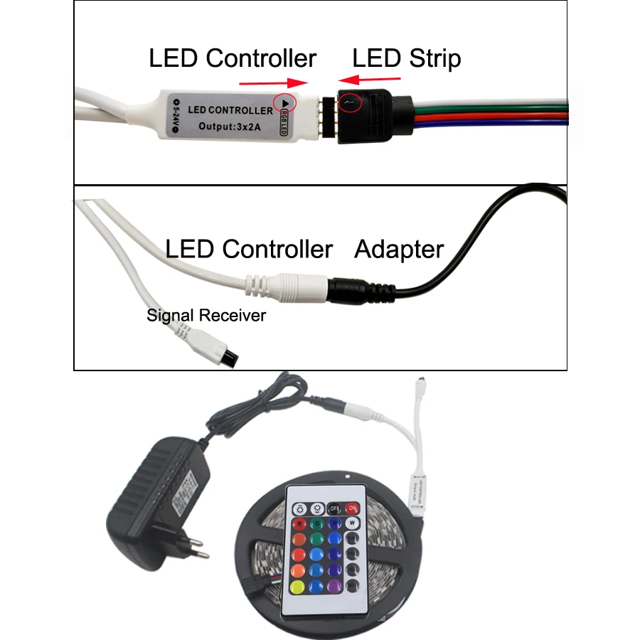 5 м 10 м Светодиодная лента 5050 2835 12 В SMD RGB Светодиодный светильник гибкая лента полоса DC 12 В RGB Диодная лента с адаптером ИК-контроллера