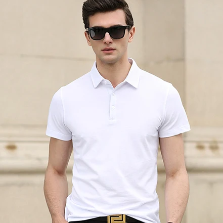 Fashion Polo Shirts Men Pure Cotton Short Sleeve Solid Polo Shirt Men's ...
