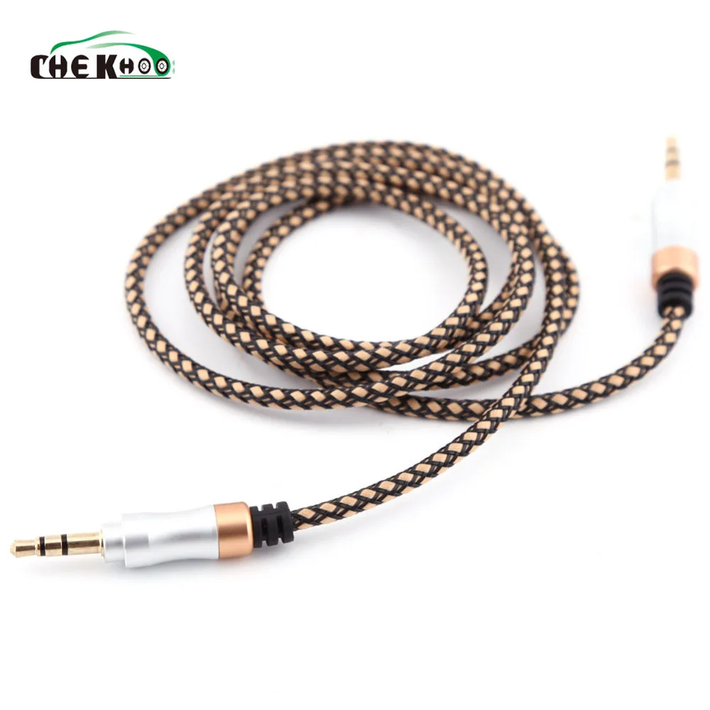 1 м нейлоновый аудио кабель 3,5 мм до 3,5 мм Aux кабель папа-папа Золотой штекер автомобильный шнур Aux для iphone 7 samsung для динамика