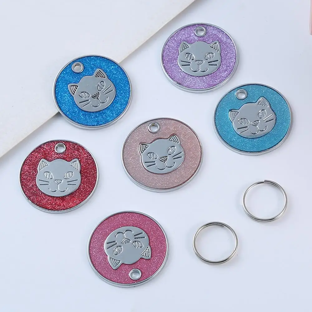 

Round Metal Dog Cat Collar Name Tag Engraving ID Owner Address Key Ring Pendant Cat Products