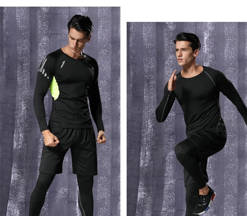 5 шт./компл. Компрессионные спортивные костюмы мужские наборы для бега быстросохнущие баскетбольные тайтсы Спортивная одежда для зала, фитнеса тренировка бега трусцой одежда