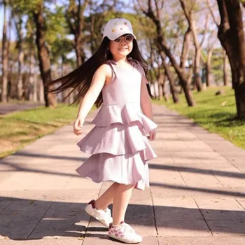 

Summer Toddler Baby Girl Sleeveless Solid Ruffles Backless Dress Layered Vestido Infantil Sukienka Niemowlak Infant Dresss