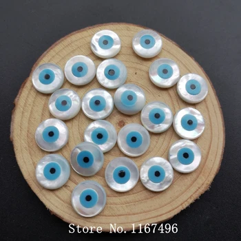 

50pcs/lot 12mm Undrilled Natural Round Blue Evil Eye Mother Pearl Beads Mother Pearl for Jewelry