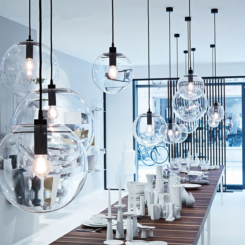 Nordic Pendant Lights Globe Chrome Lamp Glass Ball Pendant ...