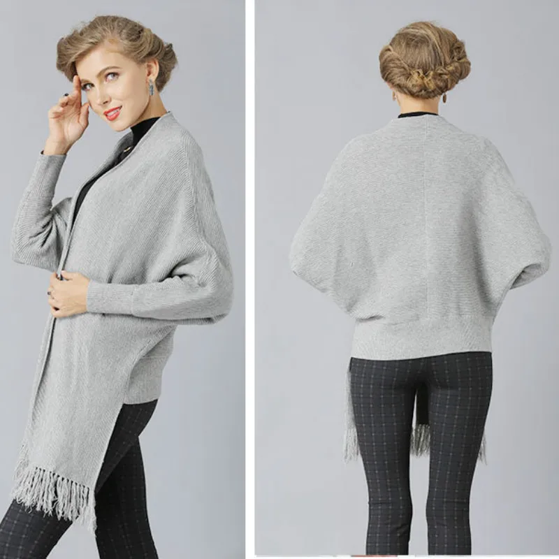 Новый 2019 Осень Женская мода Черный Белый кисточкой кардиган свободные длинный свитер кисточкой