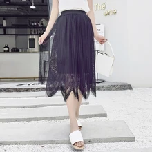 На лето и весну сетки плиссированные юбки Элегантная Модная кружевная Юбка-миди ассиметричный, с высокой талией юбки-солнце Классическая Faldas Mujer
