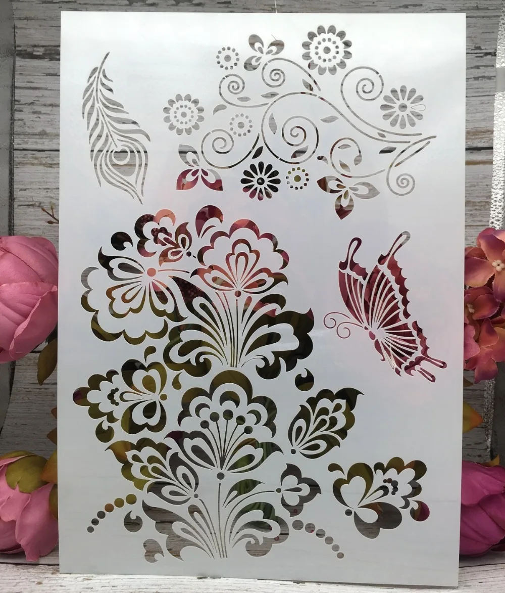 

A4 Butterfly Flower DIY Layering Stencils Wall Painting Scrapbook Coloring Embossing Album Decorative Paper Card Template