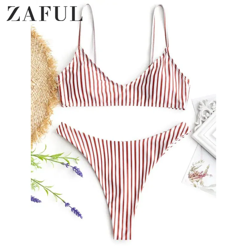 Женский купальник бикини с высоким вырезом в полоску|swimmingsuit| |