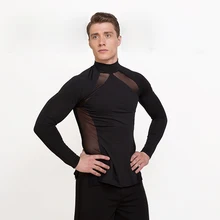 Новые высококачественные черные мужские топы Для Бальных и латиноамериканских танцев, распродажа, ча Румба, длинные рукава, чистая пряжа, сшивание, сценическая Одежда для танцев