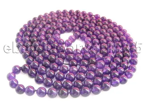 

********longest 70" Natural 8mm Round Purple Jade Necklace