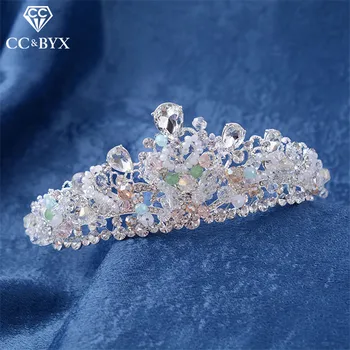 

CC Tiaras And Crowns Handmade Romantic Shine Pink Beads Rhinestone Wedding Hair Accessories For Bride Engagement Jewelry HG724