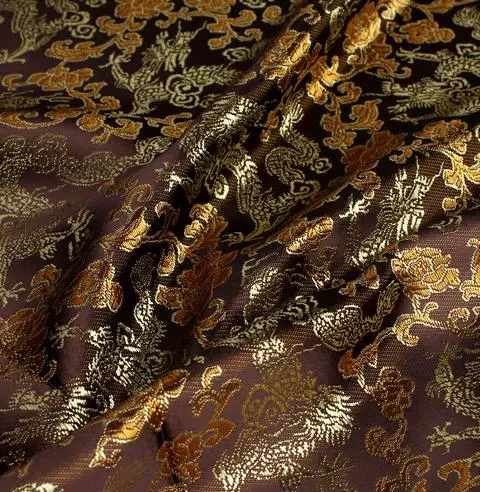 

90cm*100cm costume COS clothing cheongsam fabrics / brocade - Coffee bottom Orange Gold Dragon diy garment cloth fabric material