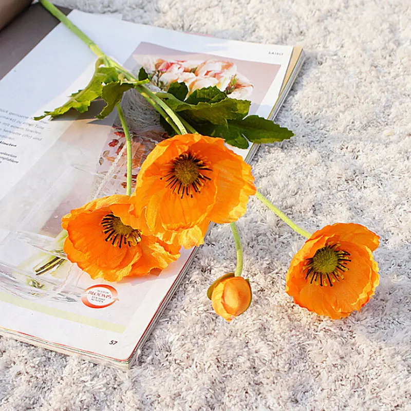 DIY искусственная большая маковая ветка с цветами для весеннего домашнего свадебного украшения длинные Стволовые поддельные цветы Флорес флиры искусственные - Цвет: orange yellow