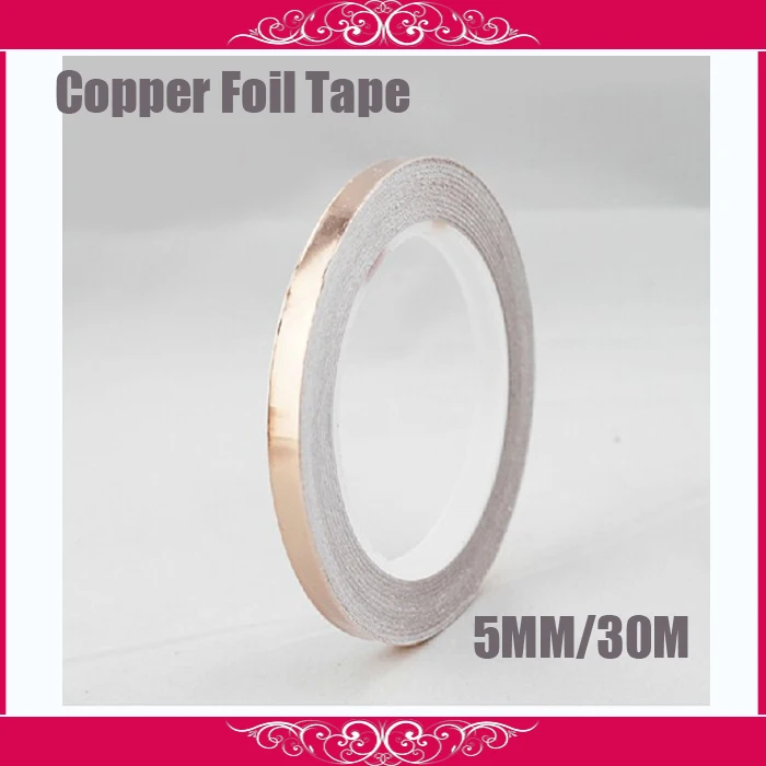 

5MM X 30M Adhesive Single Electric Conductive Copper Foil Tape for Electromagnetic Wave Radiation Mask, Stained Glass Work