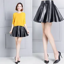 Новая высокая талия юбка из натуральной кожи плиссированная юбка K124