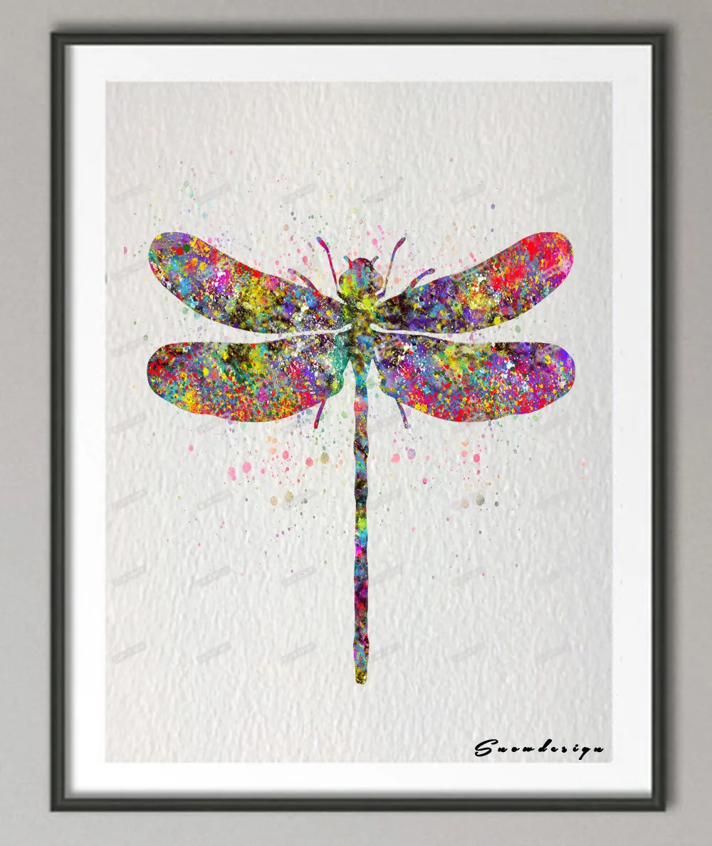 DIY Original watercolor Dragonfly canvas painting pop wall art poster prints Pictures for living room home