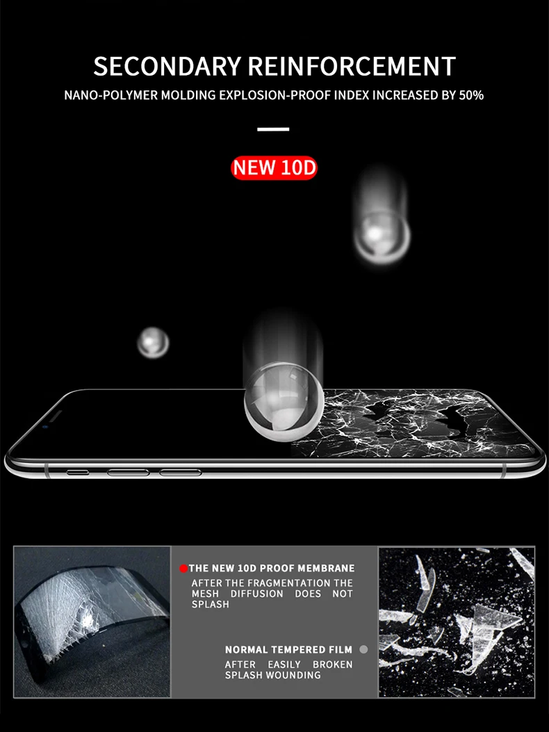 200 шт 10D Полный Клей закаленное стекло покрытие экрана 0,3 мм Защитная пленка для iphone 11 Pro XS XR