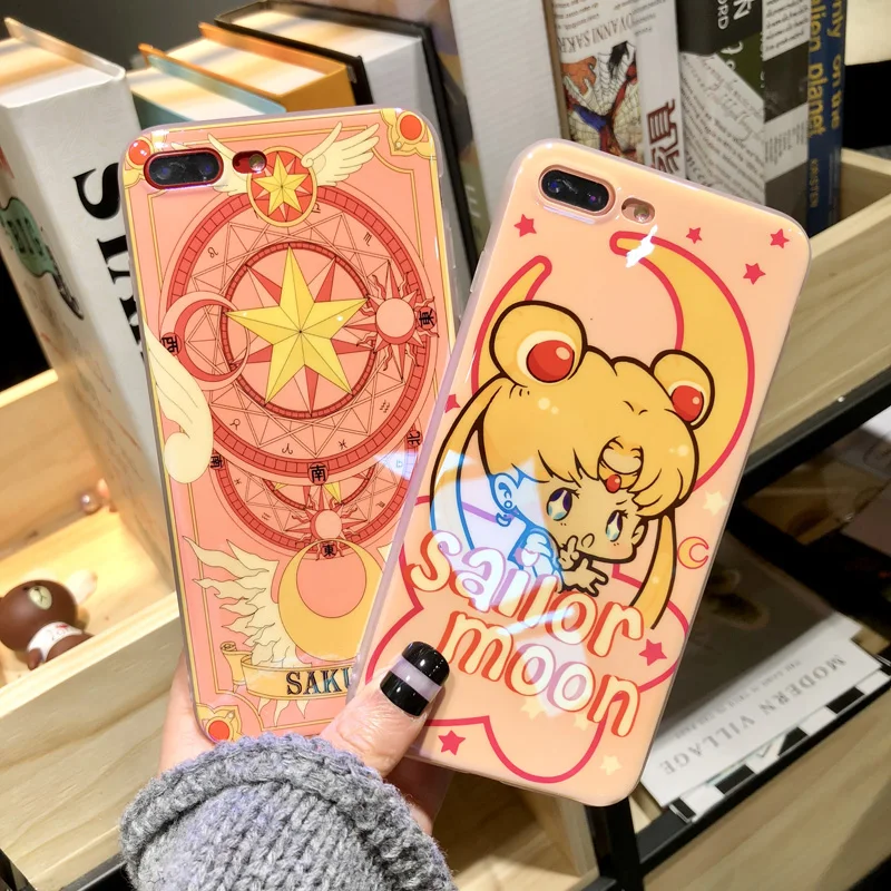 

For iPhone 7 /8 plus cartoon Case soft tpu Blue light Tarot Cover for iPhone X 6 6s plus phone fundas lover sailor moon Maruko