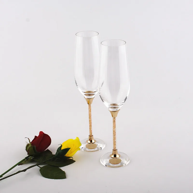 

2017 Promotion Direct Selling Newest Gold Champagne Flutes Wedding Glasses Gold Set Glass Colored Goblets With Stem 230 Ml
