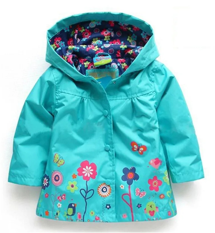 Детские куртки с капюшоном весна осень куртка-ветровка для маленьких девочек с цветочным принтом одежда для маленьких девочек верхняя одежда для малышей плащ-дождевик для девочки