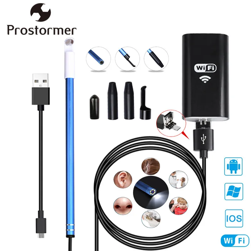 

Prostormer Wifi 2 IN 1 Visual Ear Cleaning Spoon Otoscope Medical Nose Endoscope 5.5mm Android Iphone Tool Camera Endoscopio 30