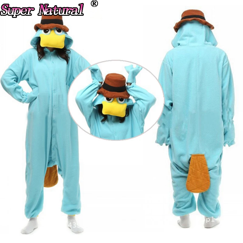 Platypus Kigurumi Animal Onesies Footed Pajamas Duckbill Cosplay Costumes Halloween Holiday Party Performance Sleepwear