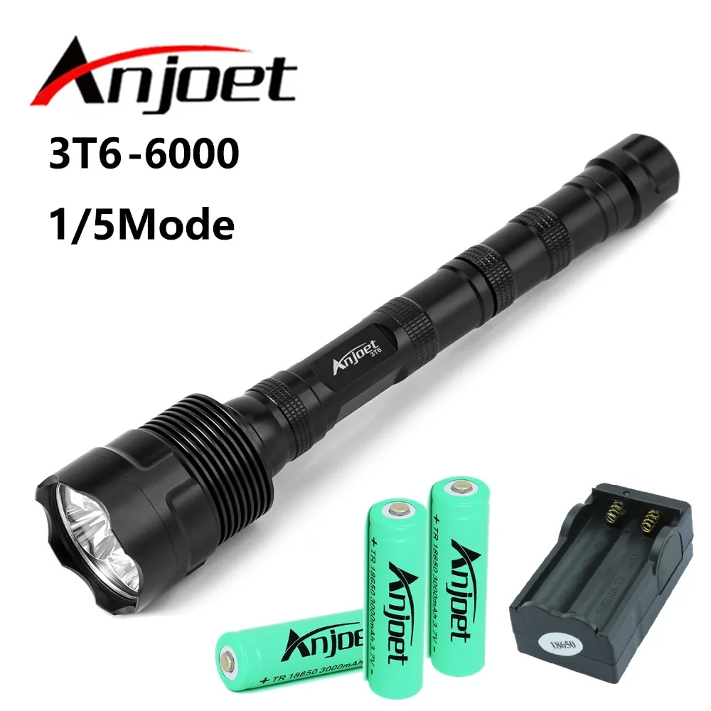 

Anjoet Sets 6000LM Tactical Flashlight XM-L 3T6 LED Hunting self defense Torch bicycle Light Lamp+3x18650 Battery+Charger EU/US
