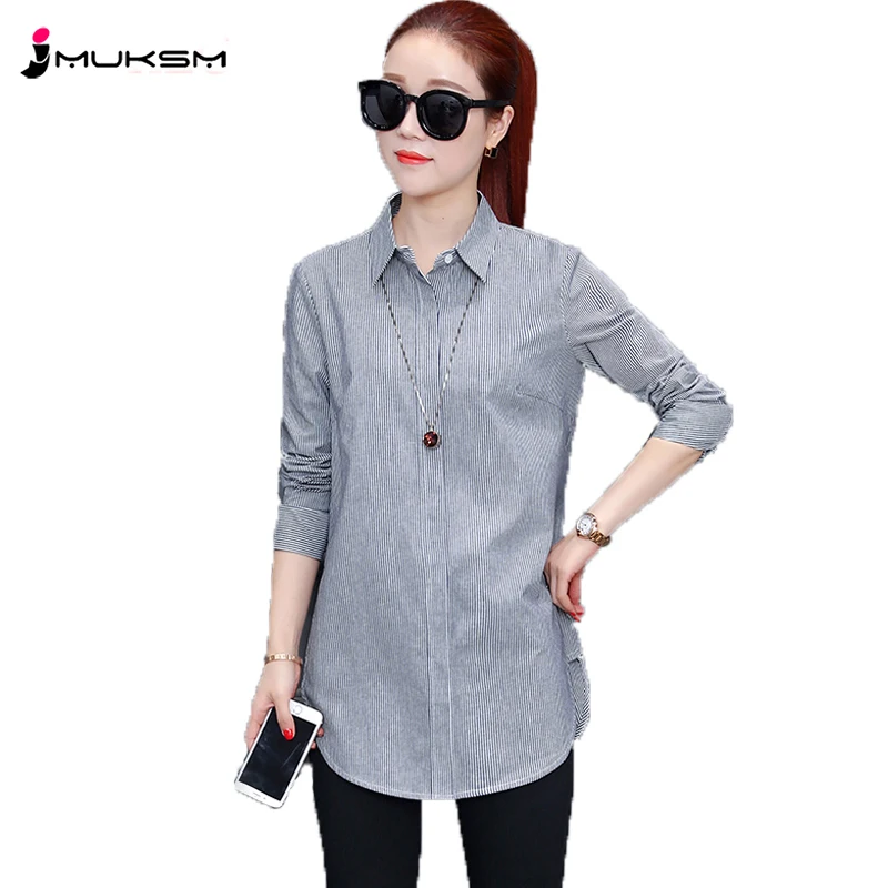 Long Paragraph Striped Shirt Women Tide Models Cotton 2018 Spring New Gray White Wild Loose Thin Cover Meat Shir CJY08 | Женская одежда