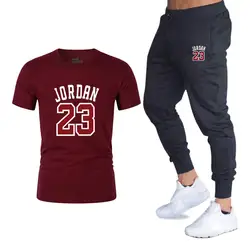 Jordan 23 летние мужские футболки + штаны, костюм из двух предметов, Качественная мужская спортивная одежда с короткими рукавами, хлопковые