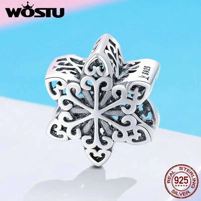 WOSTU 2018 Winter Style Real 925 Sterling Silver Snowflake Charm fit Original wst Bead Bracelet Jewelry Fashion Gift FIC719