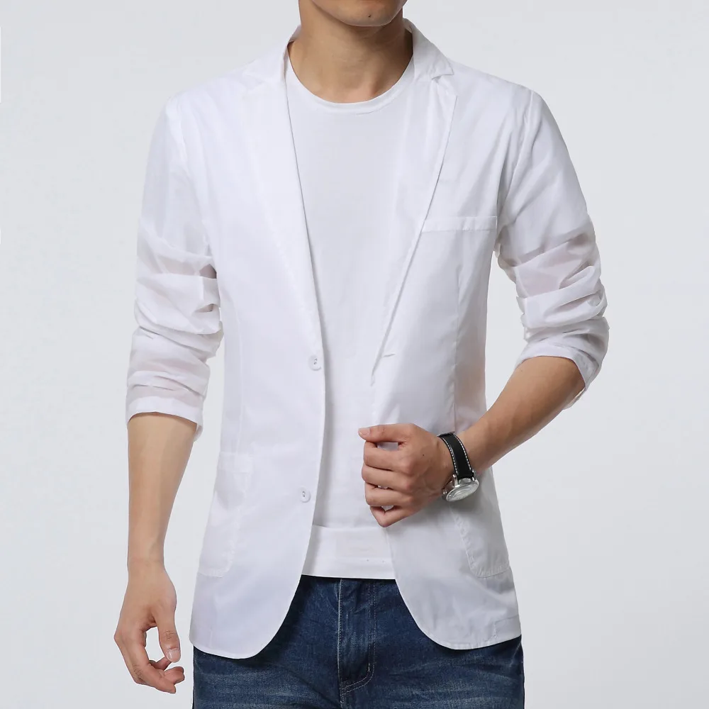 

2018 Mens summer blazer White coat thin casual male clothing suit jacket drop ship big size M-6XL Sun protection clothi