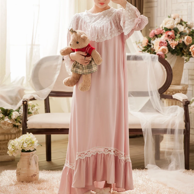 On sale Long Sleepwear Women Ladies Nightgown Elegant Lace Lace