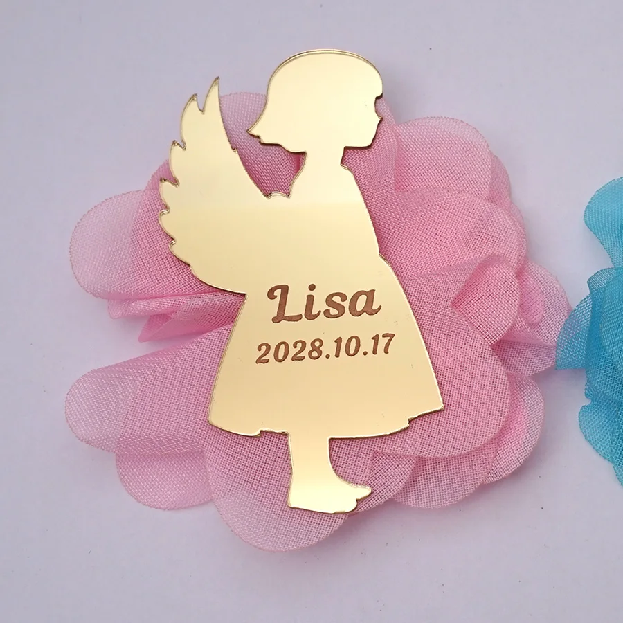 30 шт на заказ Гравировка Имя Дата акриловый зеркальный с цветком Baby Shower для