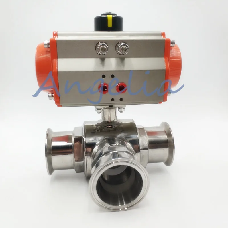 

3/4" Sanitary Stainless 304 Three way T-port Tri-Clamp Pneumatic Ball Valve