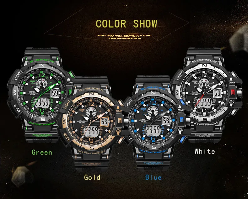 SMAEL Men Fashion Watch Sports Military Style Man Luxury Analog Electronic Quartz Digital Dual Disp