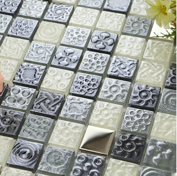 

New Arrilval design Plated symblo Glass mixed Metal Steel mosaic tile Kitchen backsplash,bathroom Wall tile Floor tile