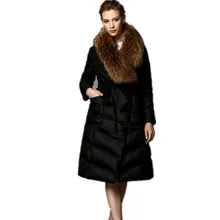 Женский зимний пуховик, зимний длинный пуховик с воротником из натурального меха, Модный повседневный тонкий роскошный модный теплый пуховик для женщин