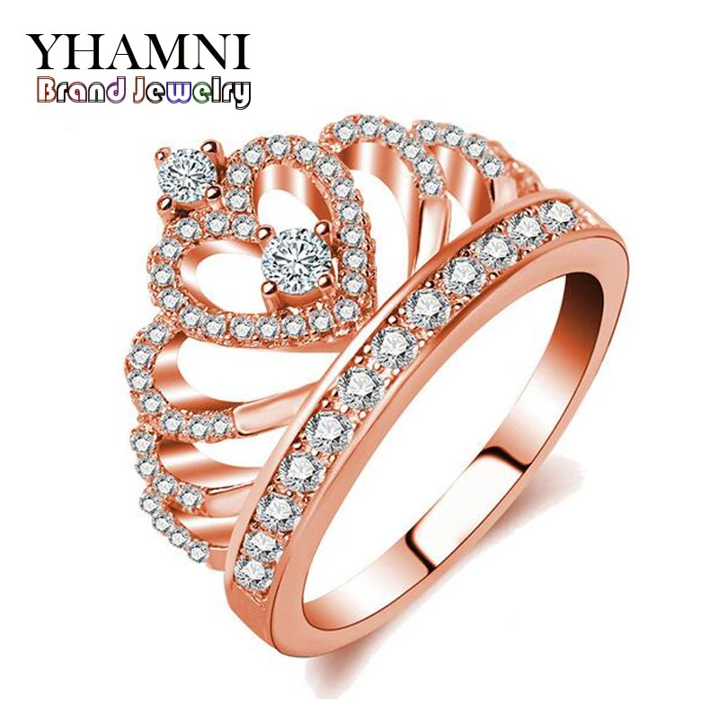 

YHAMNI Fashion 925 Sterling Silver Ring Rose Gold Filled CZ Zircon Crown Rings Wedding Ring For Women Luxury jewelry KYRA041
