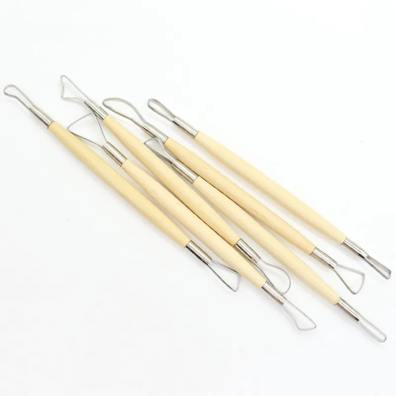 New Wooden Handle Pottery Ceramics DIY Tools Set 6PCS Wood Handle Wax