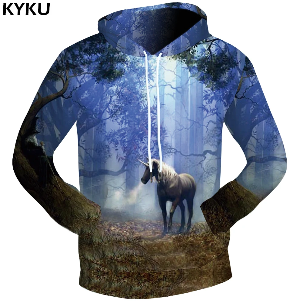KYKU Unicorn Hoodie Dream Sweatshirts Male Leaves 3d Hoodies Men