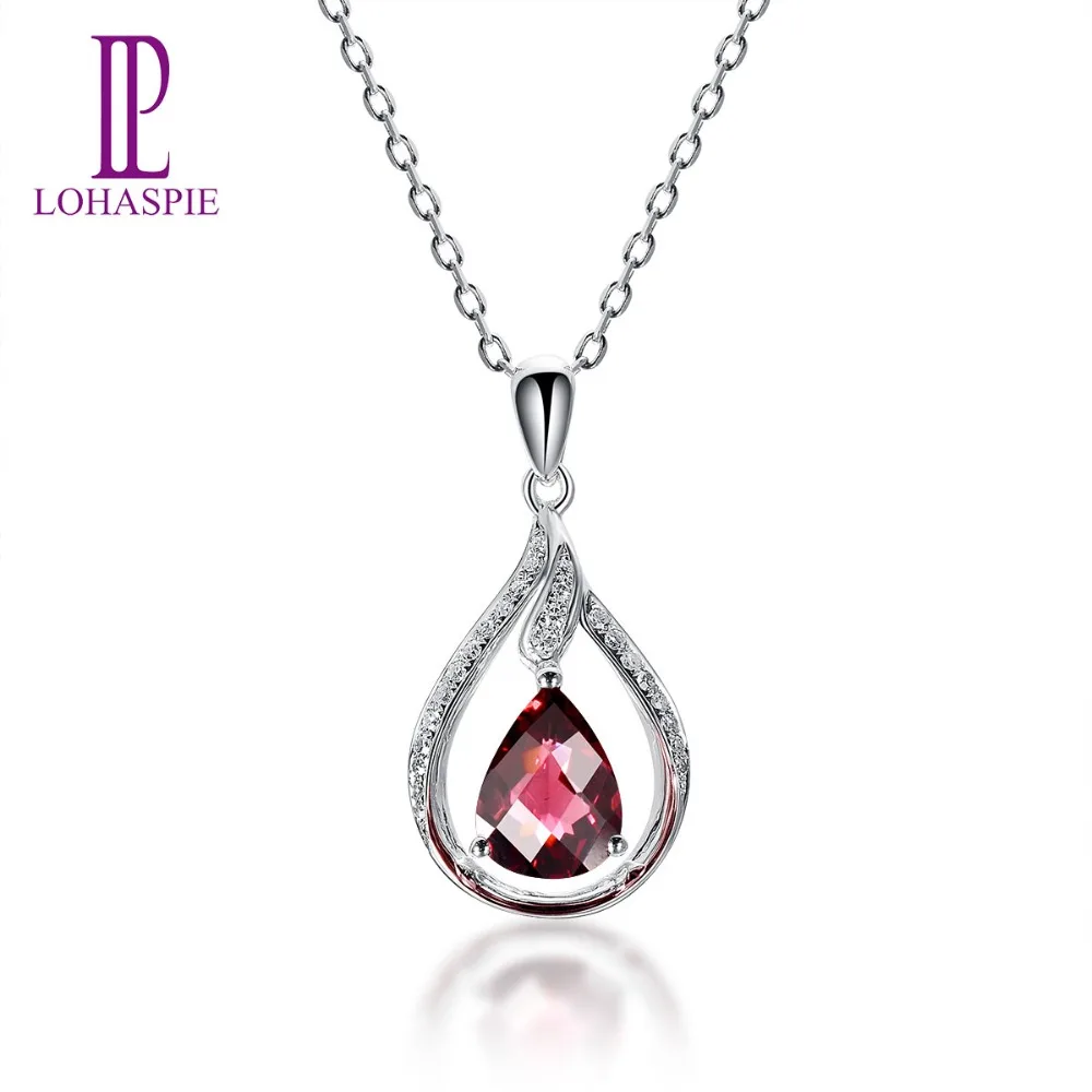 

LP Diamond-Jewelry Solid 14K White Gold Real Gemstone Rhodolite Garnet Pendant New Arrival For Women Fine Stone Jewelry