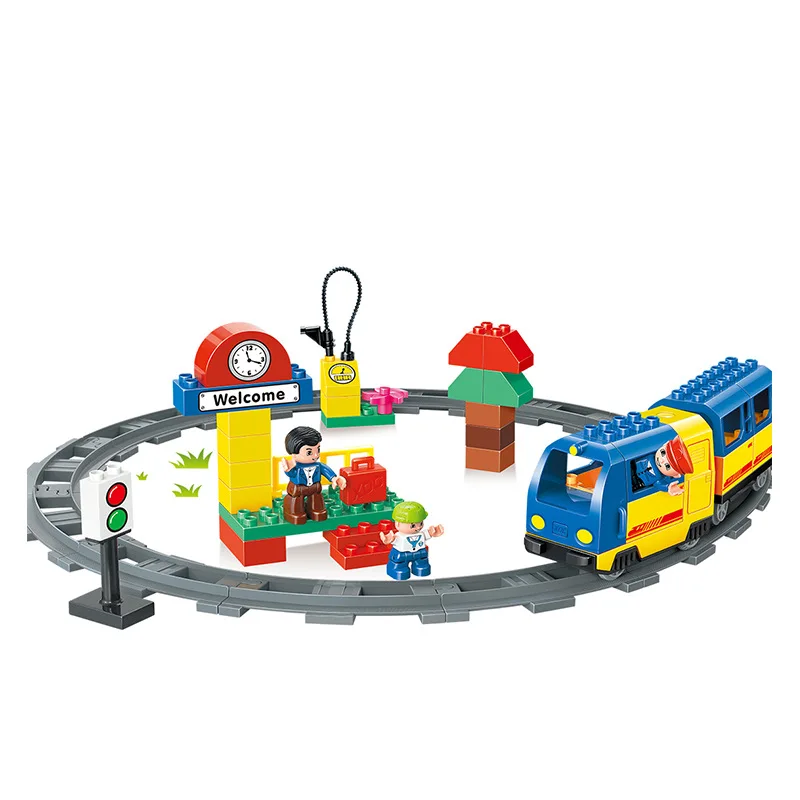 

51PCS Original Track Electric Train School Bus Conductor Big Block Brick Set Baby Toys Kids Gift Compatible with Duplo