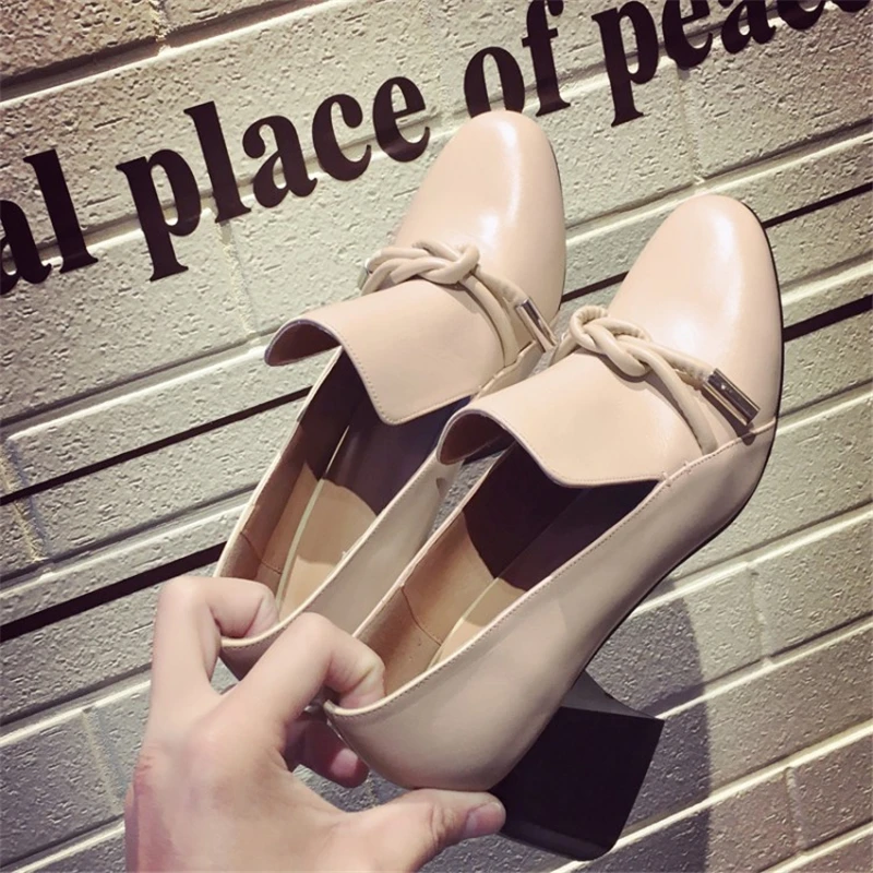 2016 autumn New Fashion Women Genuine Leather high heels sexy color block Square heel pumps Free