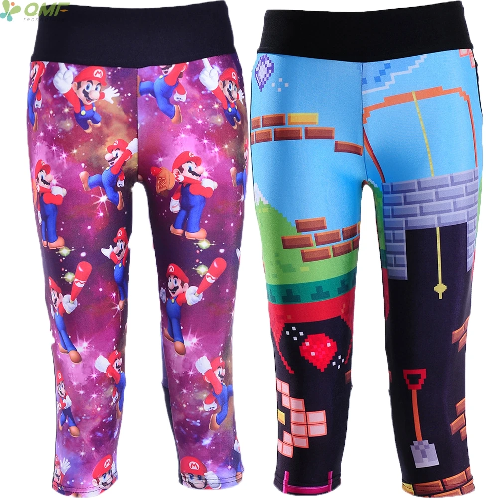 Super Mario Bros Game Print Women Capri Pants Elastic Waist Pencil