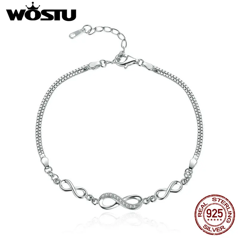 WOSTU Лидер продаж серебро 925 пробы Бесконечная любовь бесконечность цепочка