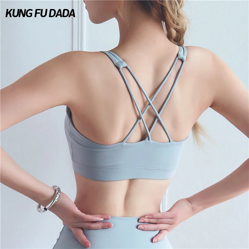 

KFDD Sexy Yoga Bra With Support Women Athletic Fitness Workout Sport Running Padded Bra Cross Back High Impact Gym Crop Top