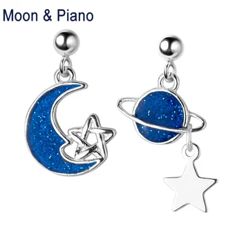 

S925 Silver Planet Moon Asymmetrical Star Earring Female Korean Romantic Earrings Star Ear High Jewelry Gift For Girlfriend